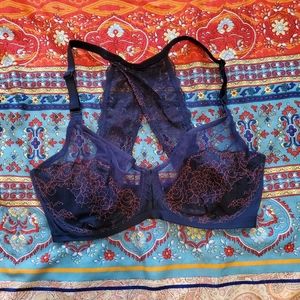 Triumph Navy Lace Underwire Bra Size 38DD